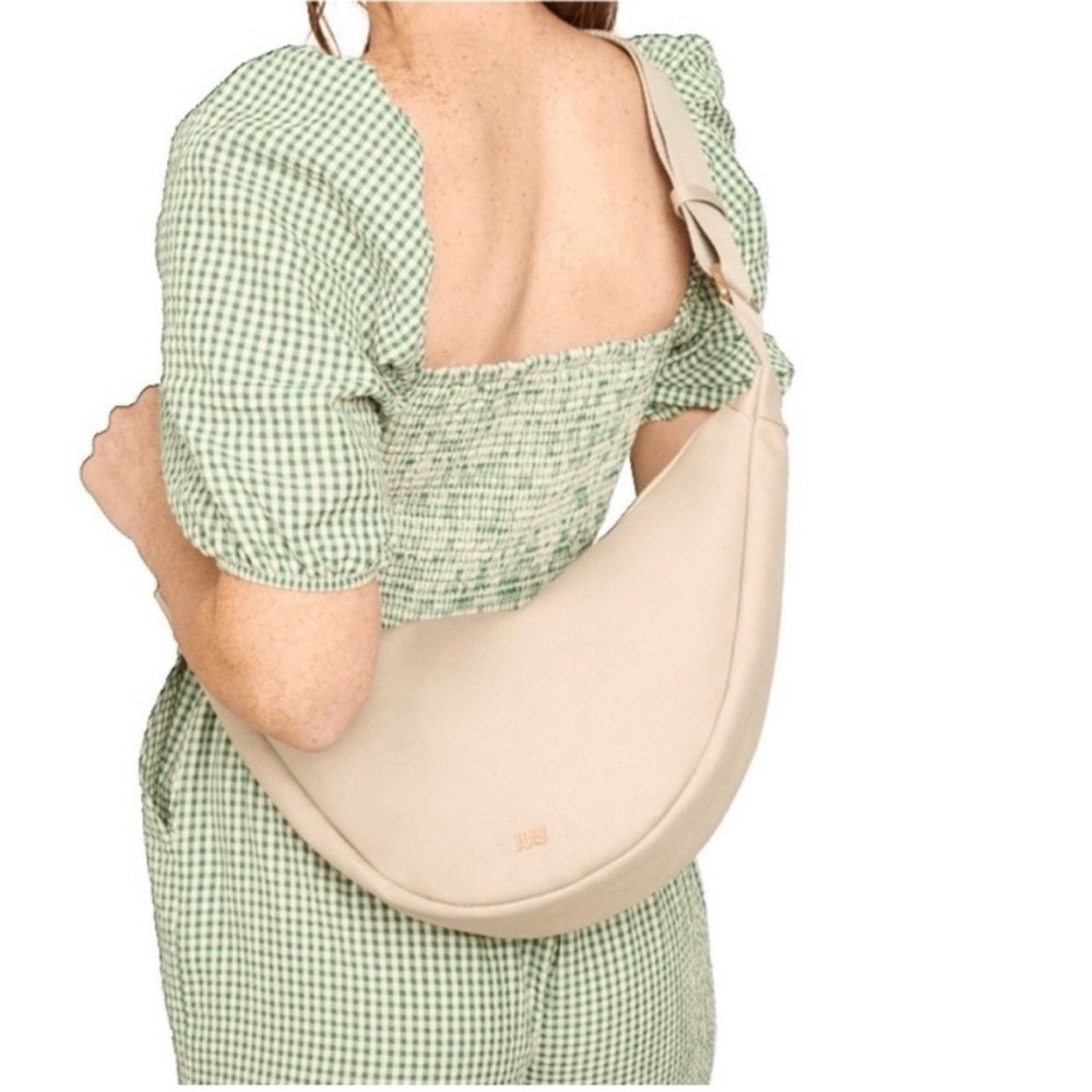 Minimal Crescent Shoulder Bag in Soft Beige